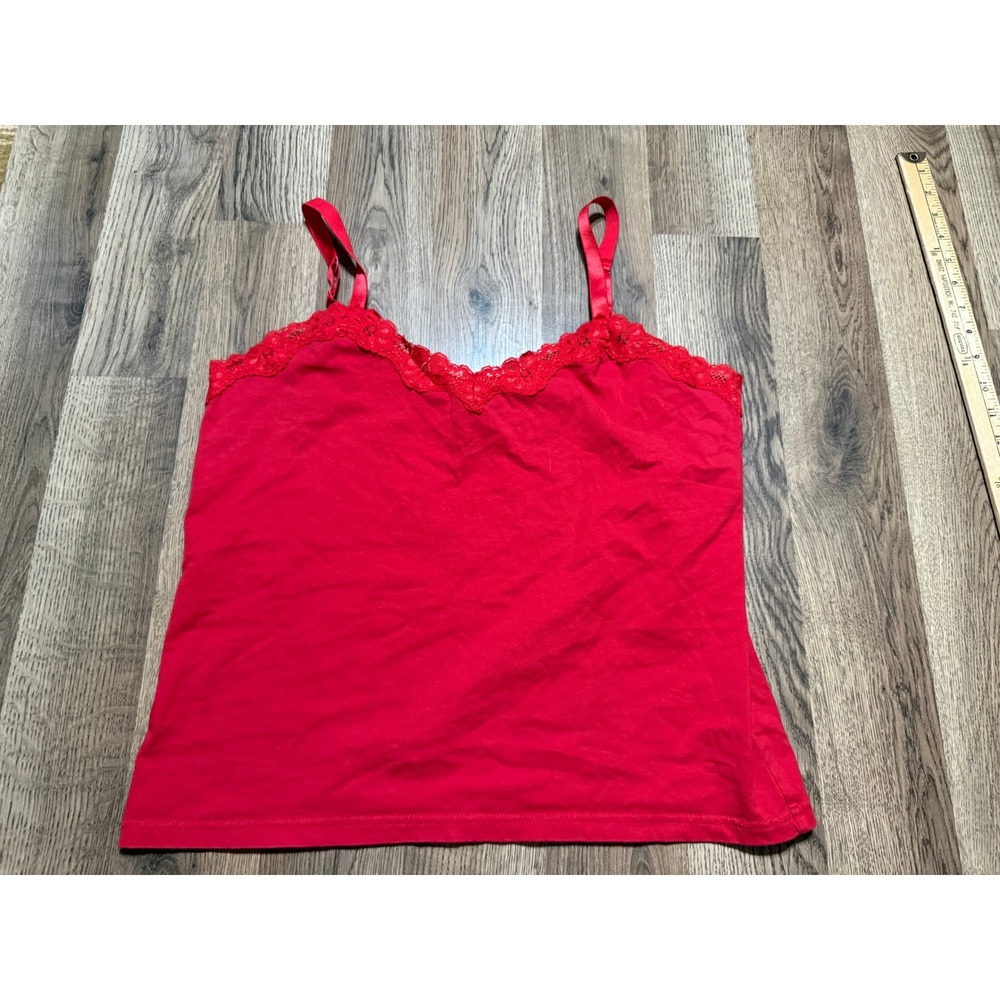 Clothes Cami Tank Top Women Large Red Adult Lace Trim Cotton Blend Excellent